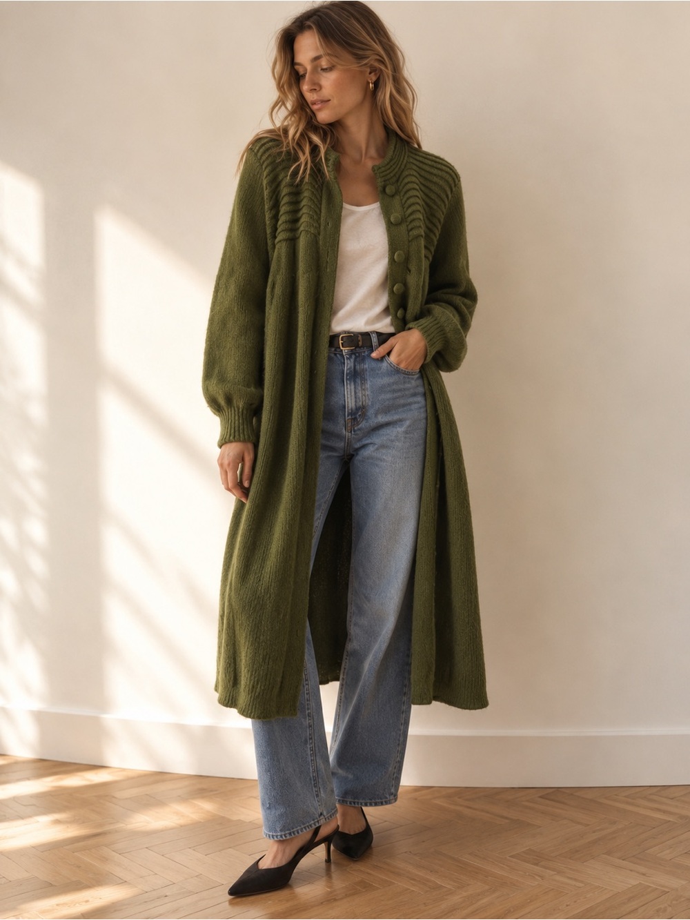 INCA 100% Alpaca Olive Long Cardigan Sweater